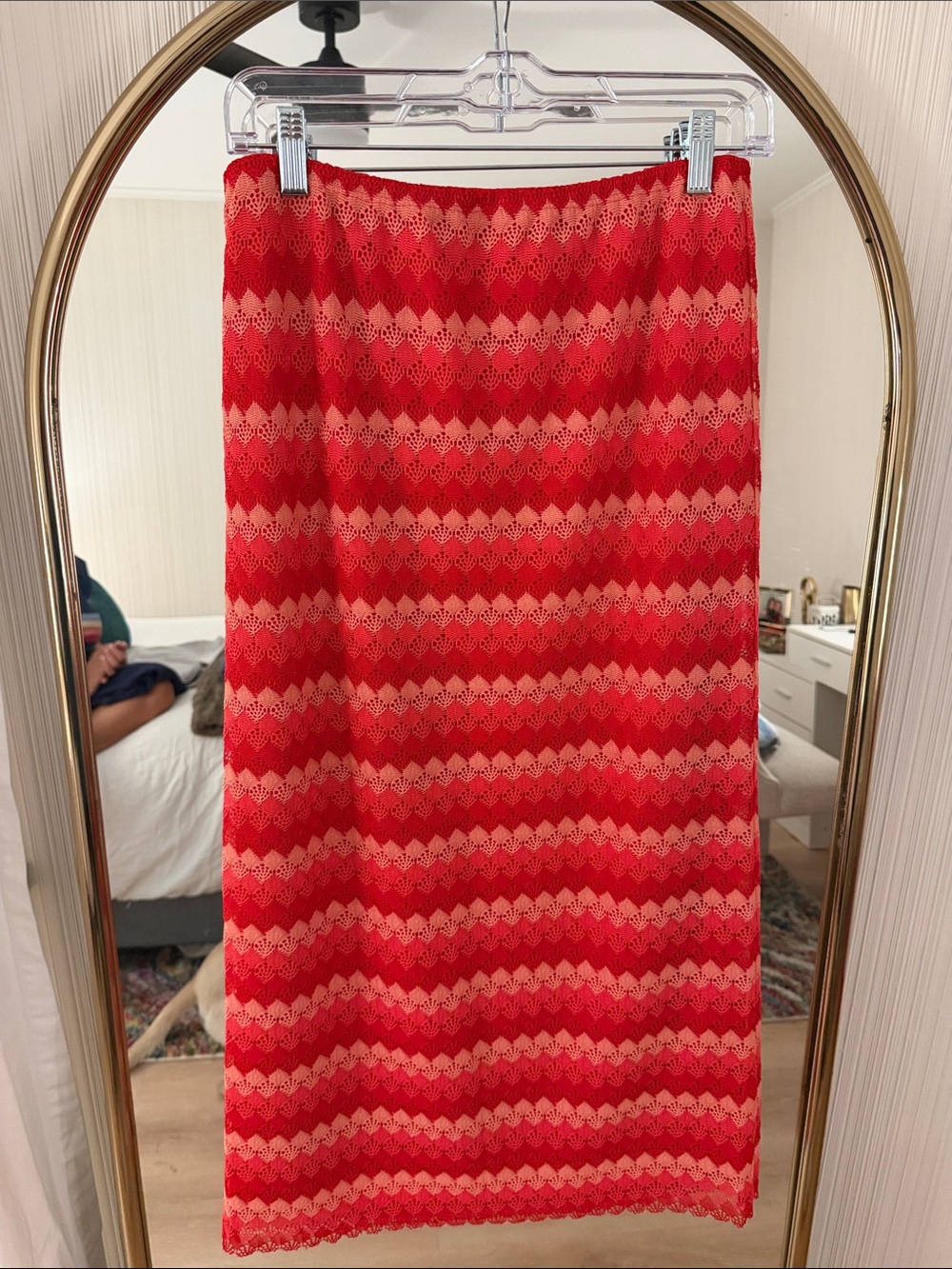 Chelsea & Violet Red and Cream Chevron Knit Midi Skirt